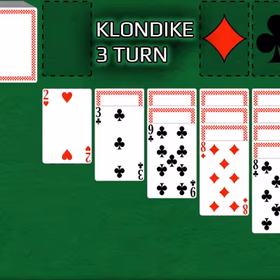 KLONDIKE SOLITAIRE THREE TURN BY GREEN FELT